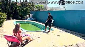 i waited for my husban to leave to giv it to the pool cleanr completly in red and sheer