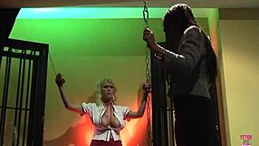 Alluring Blonde Tied Up in BDSM Dungeon Fucked Next to Couple!