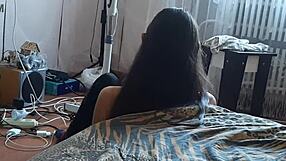 i jerk off my big clit behind my stepsister while she reads a book - lesbian illusion girls