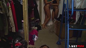 Blonde Babe With Big Tits Enjoys 3-Way Fun In The Closet, Teasing With Pussy Play?
