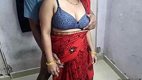 Indian desi aunty gets a steamy closeup pounding in red saree