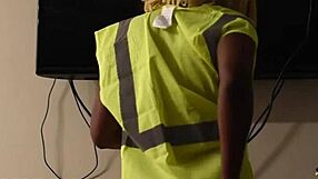 Ebony Woman Spits on Huge Cock in Office JOI