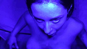 Passionate blowjob leads to creampie in blue room