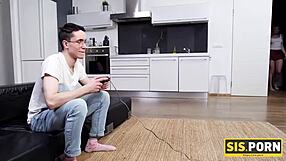 In This Fantasy, Teen 18+ Seduces Busy Stepbrother By Ruining Videogame And Gets Facial