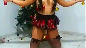 Amateur wife bound as slave at Christmas, choked and gagged while sucking in humiliation