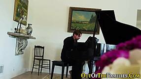 Ebony stepsis gives handjob to big cock, ending in mouth jizz.