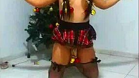 Amateur wife bound as slave at Christmas, choked and gagged while sucking in humiliation