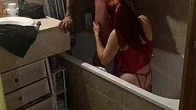 Girlfriend encourages anal with mature mom in bathtub