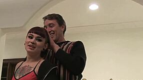 Emo goth punk babe with tattoos and piercings gives backstage blowjob in HD