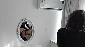 Big cock fucks me in thong, barefoot, busty latina brunette.