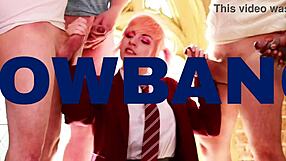 Gorgeous redhead makes herself cum at the college party. Clothes ripped and flashing tits everywhere