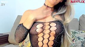 blonde petite girl performs on webcam