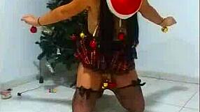 Amateur wife bound as slave at Christmas, choked and gagged while sucking in humiliation