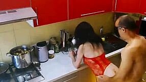 sexy couple filming a hot video with wife in stockings for fun