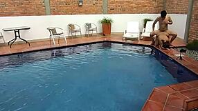 on vacation at the pool with my step-nephew having fun