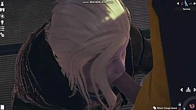 Blonde in white lingerie whipped and fucked