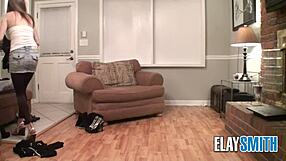 This teen tries on clothes, showing slender body and huge tits on webcam