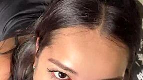 Cute teen girlfriend gives sloppy blowjob to big dick submissively.