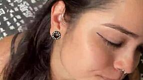 Cute teen girlfriend gives sloppy blowjob to big dick submissively.