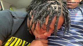 Ebony woman gives public head to monster cock outdoors. Feels thrilling.