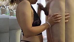 Latina amateur gives pro blowjob in bathroom, ends with facial.