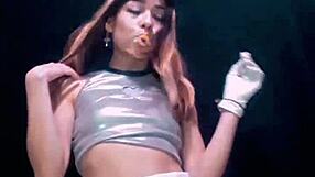 bonneyuwu - cute latina in miniskirt pees into a jar for fun... wild stuff!