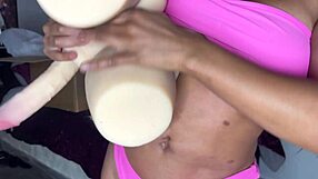 Ebony MILF Ny Ny Lew Explores Tantaly Male Torso Toy