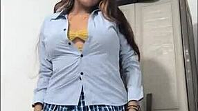 Horny latina student waits for boyfriend to fuck her in uniform