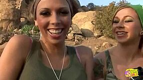 cleaning up after outside fun turns into hot lesbian threesome