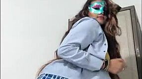 Horny latina student waits for boyfriend to fuck her in uniform