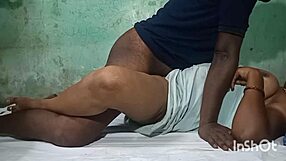 Tamil couple goes hardcore, with the long-haired beauty sucking and taking big cock deep. Cum fills her mouth after.