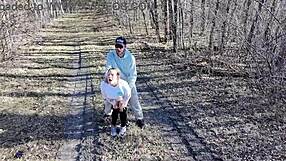 Curvy milf fucked outside with big cock while drone watches.