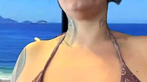Training in a bikini at Ipanema beach gym, dripping wet with sweat down my legs