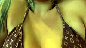 Wet african woman trains in gym bikini sweating on beach ipanema with big natural tits