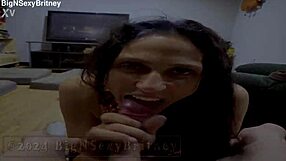 Big N Sexy Britney Teases with Striptease, Clothes Ripped, Choking, and Cumshot Facial in BBW Blowjob Preview