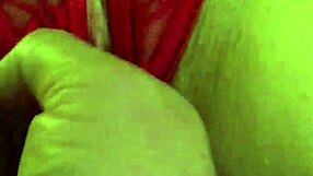 Shaved pussy in wet red thongs gets fingered