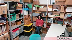 Petite shoplifter feels intense pleasure from mall cop's interracial fucking