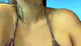 Wet african woman trains in gym bikini sweating on beach ipanema with big natural tits