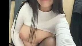 Intense risky masturbation in public outdoor setting