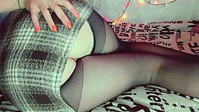 young secretary in skirt bends over for tight pussy masturbation after work!