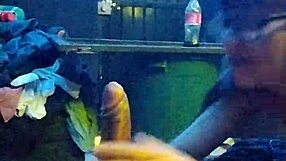 Submissive swallows cock and balls completely