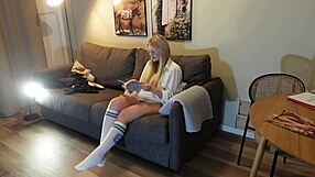 I’m Obsessed with This Busty Milf Stripping Panties on Couch