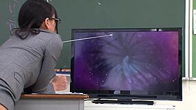 Skinny Japanese Teacher Seduces for Double Creampie in Classroom