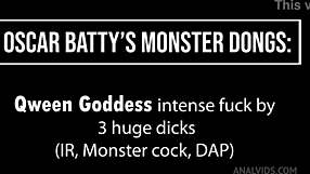 Busty Brazilian goddess takes three huge cocks