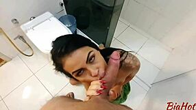 Surprise In Bathroom Swallowing Giant Dick And Getting Fucked Doggy Style By Dominant Latina
