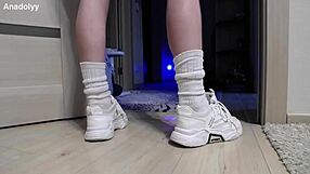 Those delicate legs in sneakers await you.