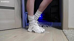 Those delicate legs in sneakers await you.