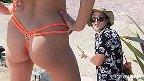 i, the blonde summer vixen in bikini and heels, seduced my secret voyeur with a blowjob then fucked him doggystyle and cowgirl