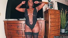 thick ebony queen ava teases in lingerie, shaking her big ass and modeling for cock.