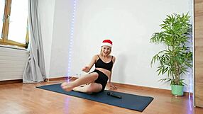 Christmas Mood Flexing And Pole Dancing Exercising In Leggings And Web Chat